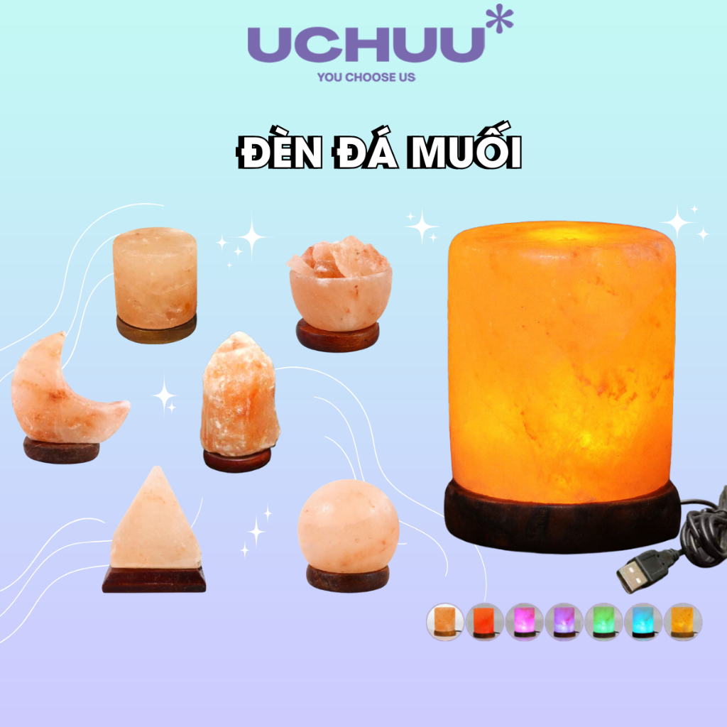 Đèn Đá Muối UCHUU Đèn Muối Hồng Himalaya Cải Thiện Giấc Ngủ Làm Sạch Không Khí Trang Trí Decor