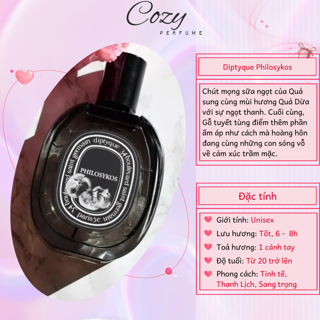 Nước hoa unisex Diptyque Philosykos Chiết 5ml/10ml Hương thơm Tinh tế, Thanh Lịch - Cozy Perfume