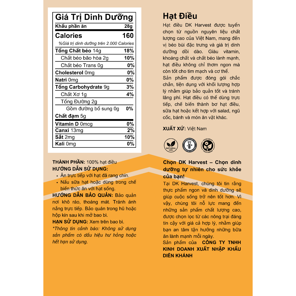 Ảnh Hạt Điều Tách Vỏ Loại Vỡ DK Harvest - Túi 250g, 500g - Hạt dinh dưỡng tác dụng giảm cân, làm sữa, chế biến granola 1