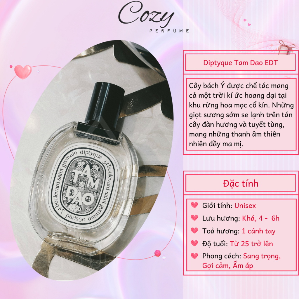 Nước hoa unisex Diptyque Tam Dao EDT Chiết 5ml/10ml Hương thơm Sang trọng, Gợi cảm - Cozy Perfume