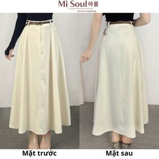Chân Váy MiDi MiSoul Dáng Dài Xếp Ly Chiết Eo Cạp Cao Xòe Bồng BigSize Cúc Dừa Thanh Lịch 389