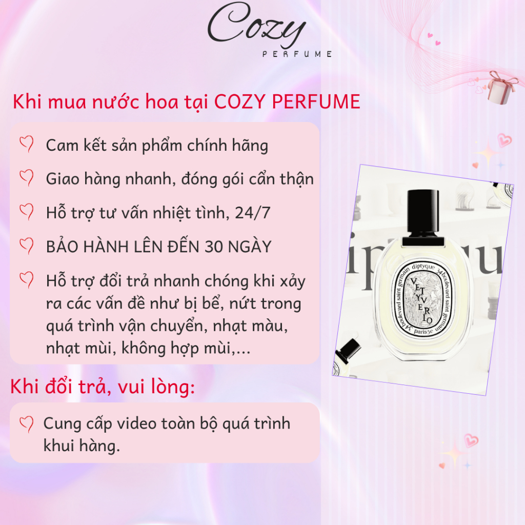 Nước hoa unisex Diptyque Vetyverio EDT Chiết 5ml/10ml Hương thơm Sang trọng Nhẹ nhàng - Cozy Perfume