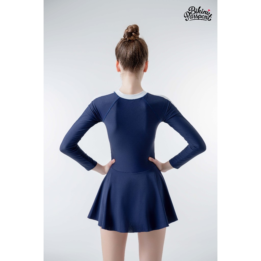 Ảnh Đồ bơi Nữ BIKINI PASSPORT một mảnh tay dài dạng váy có khóa & logo - màu Xanh Navy - BS1007_NV 2