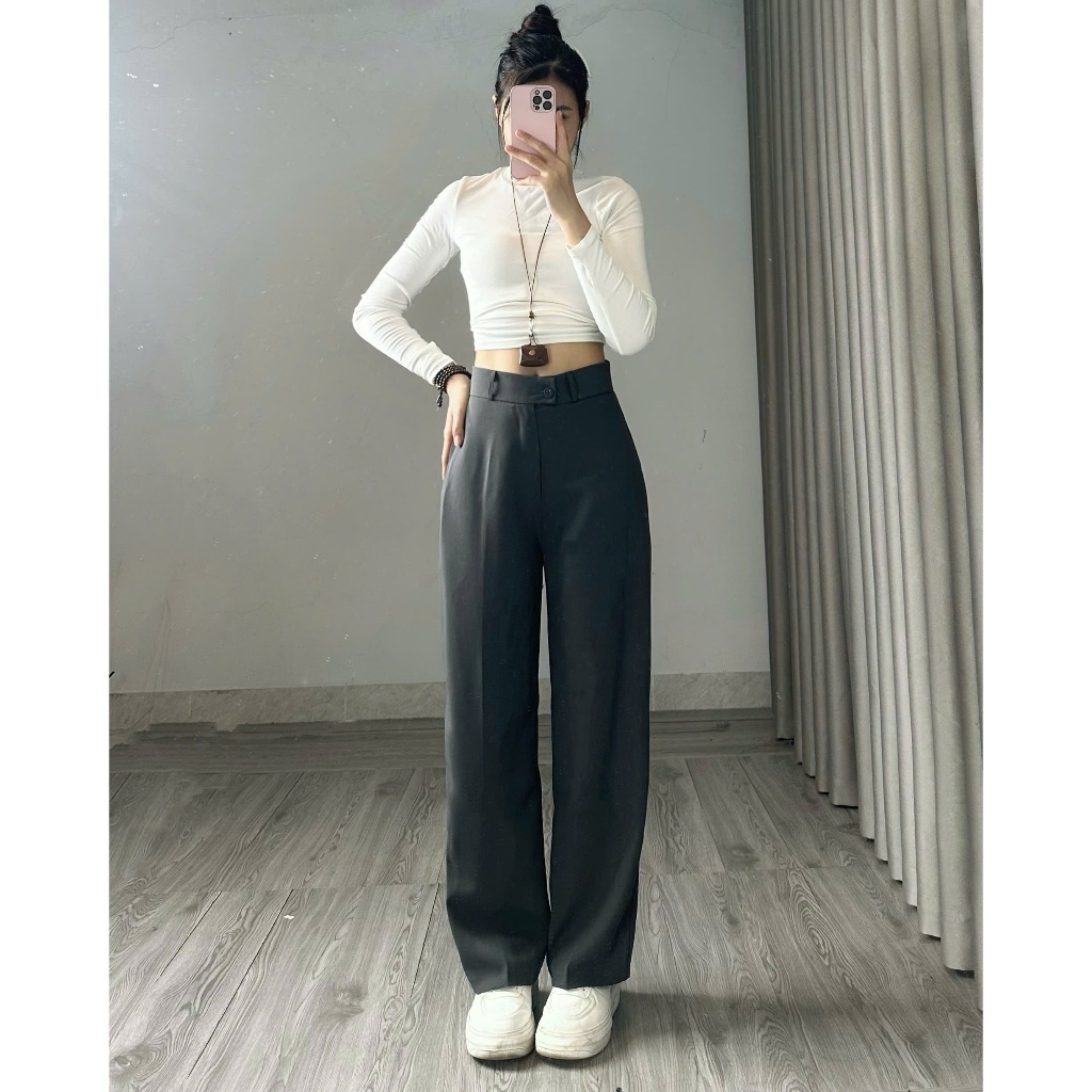 Quần tây ống rộng công sở Joolate lưng cao dáng suông dài Hàn Quốc