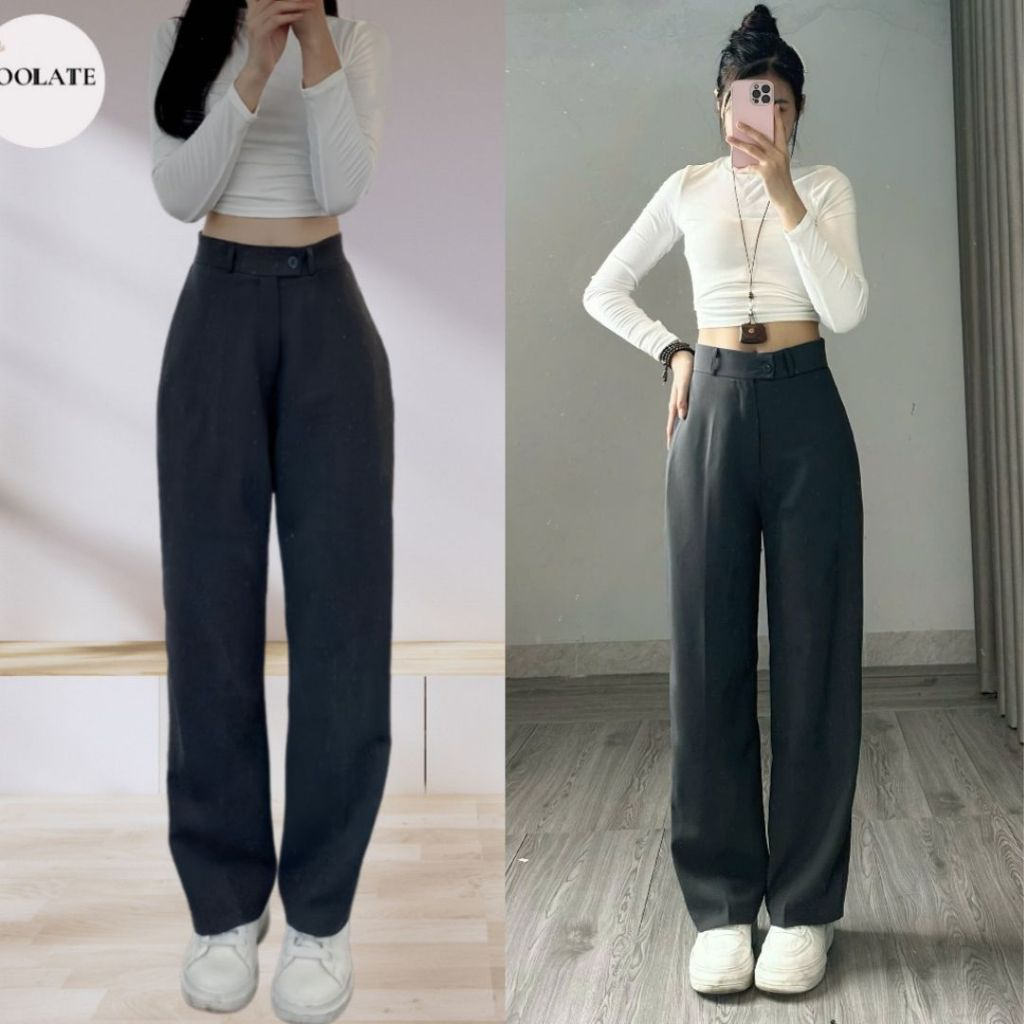Quần tây ống rộng công sở Joolate lưng cao dáng suông dài Hàn Quốc