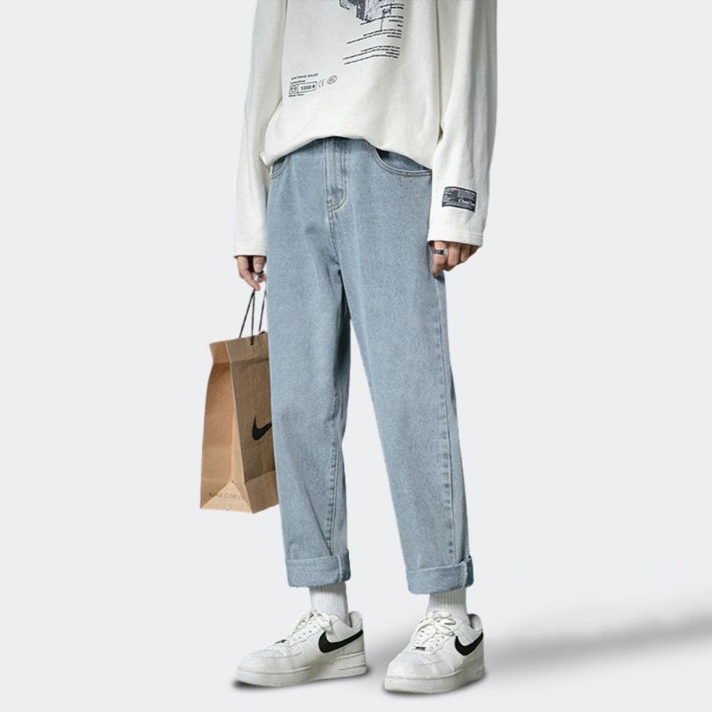 Quần Jeans Baggy Nam Ống Suông Form Rộng Màu Xanh, Đen Vải Bò Dày Dặn Halley D12