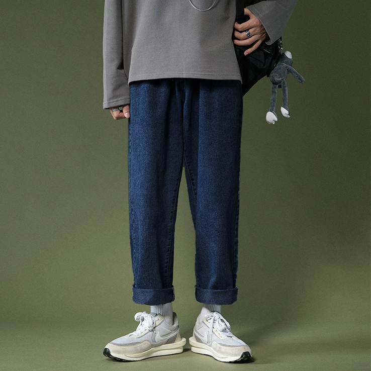 Quần Jeans Baggy Nam Ống Suông Form Rộng Màu Xanh, Đen Vải Bò Dày Dặn Halley D12