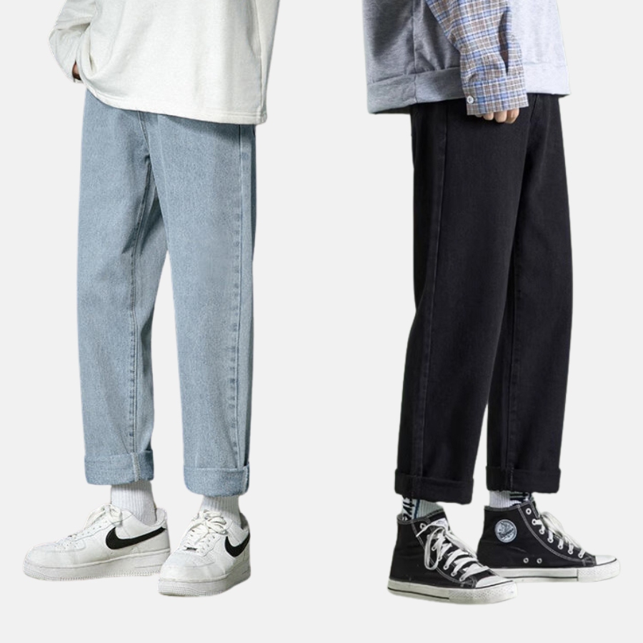 Quần Jeans Baggy Nam Ống Suông Form Rộng Màu Xanh, Đen Vải Bò Dày Dặn Halley D12
