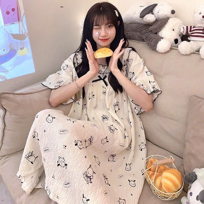 MEIQUIYI Đầm ngủ nữ tay bèo in hoạ tiết Cinnamonrols/ Sanrio váy ngủ dáng xuông