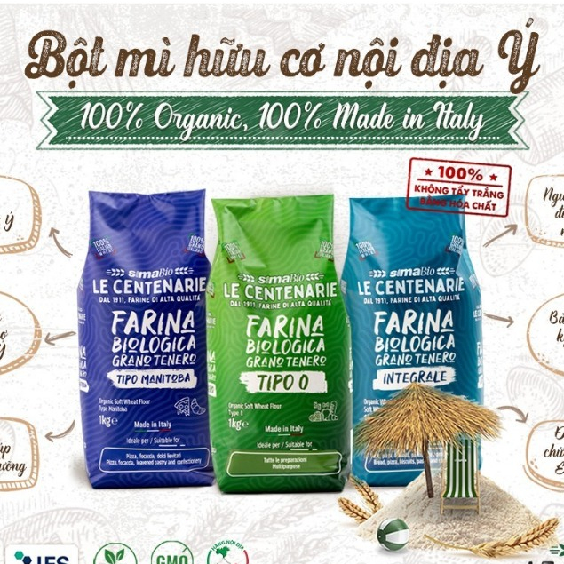 Bột mì hữu cơ Sima Le Centenarie Organic Wheat Flour_Manitoba/ đa dụng/ nguyên cám/ pizza