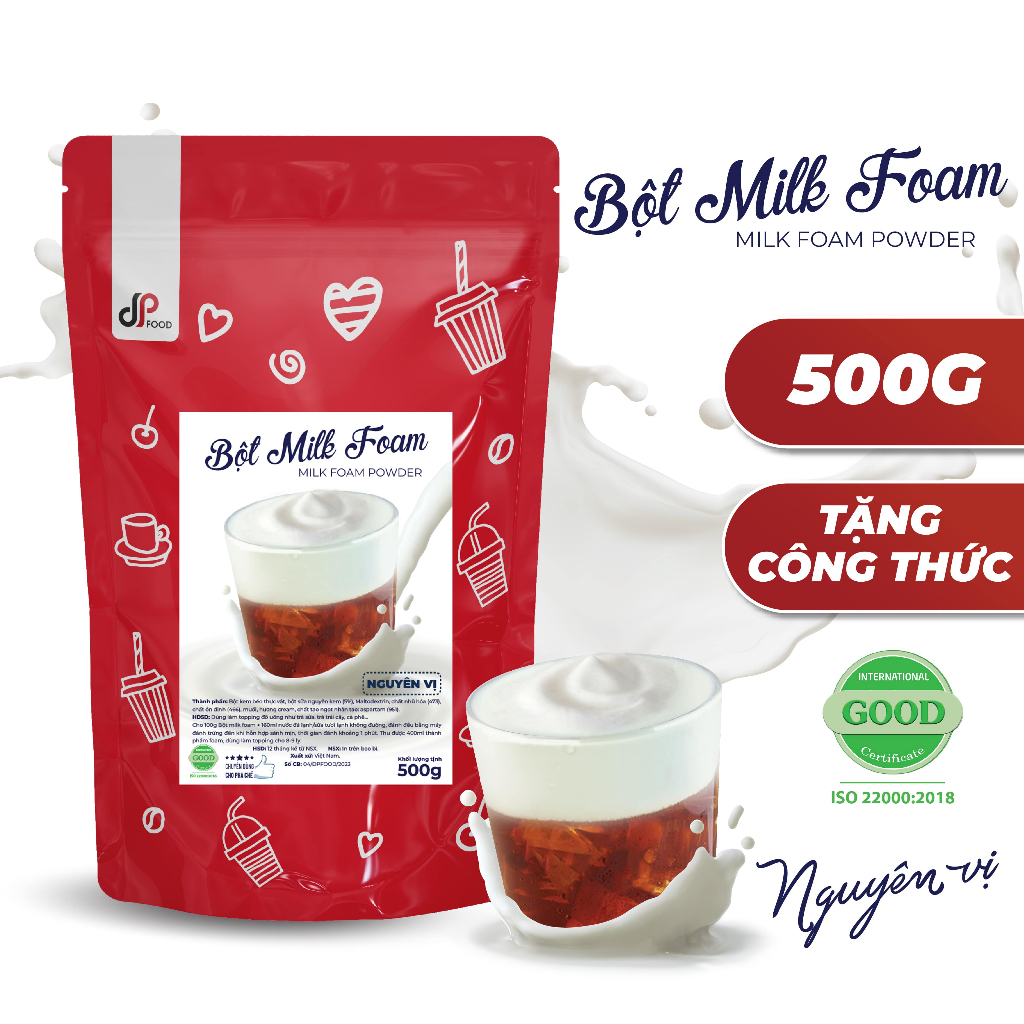 Bột Milk Foam Nguyên Vị DP FOOD 500G – Thơm Béo Đậm Đà – Làm Topping Rót Lên Trên Trà Sữa, Cà Phê