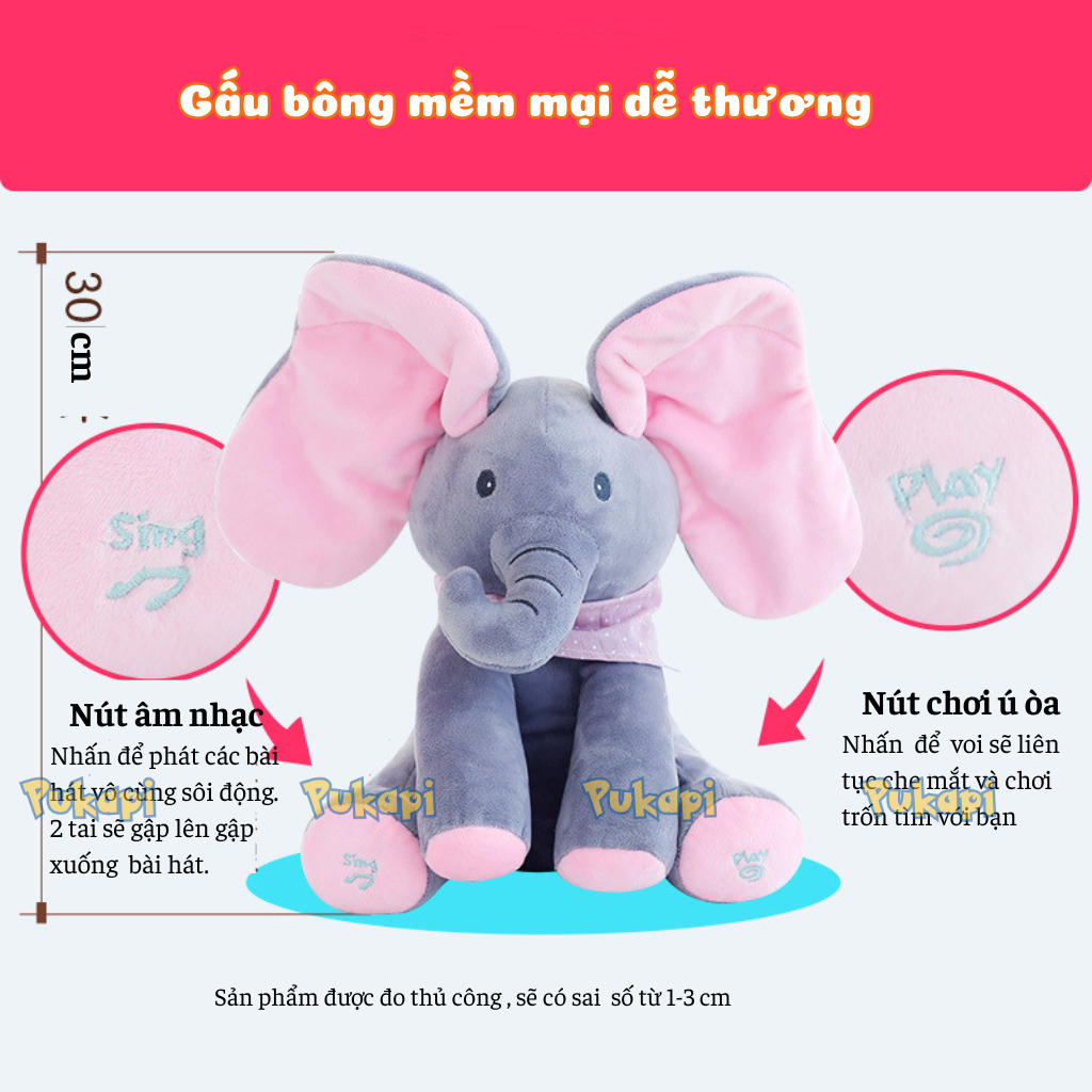Thú Bông Con Voi Ú Òa Thỏ Ú Òa Dễ Thương Biết Hát Biết Vẫy Tai Voi Ú Òa Gấu Bông Cún Di Chuyển Phát Nhạc-Đồ Chơi PUKAPI
