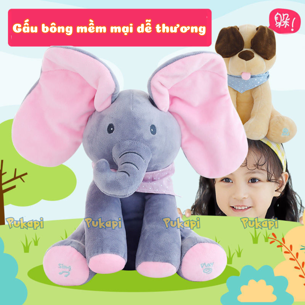 Thú Bông Con Voi Ú Òa Thỏ Ú Òa Dễ Thương Biết Hát Biết Vẫy Tai Voi Ú Òa Gấu Bông Cún Di Chuyển Phát Nhạc-Đồ Chơi PUKAPI