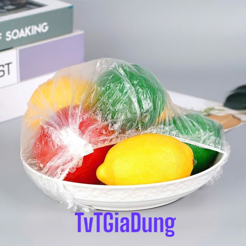 Túi 100 Chiếc Màng Bọc Thực Phẩm Co Giãn Siêu Dai Có Chun Kèm Túi Gấu Mũ Chùm Đầu Dùng 1 Lần