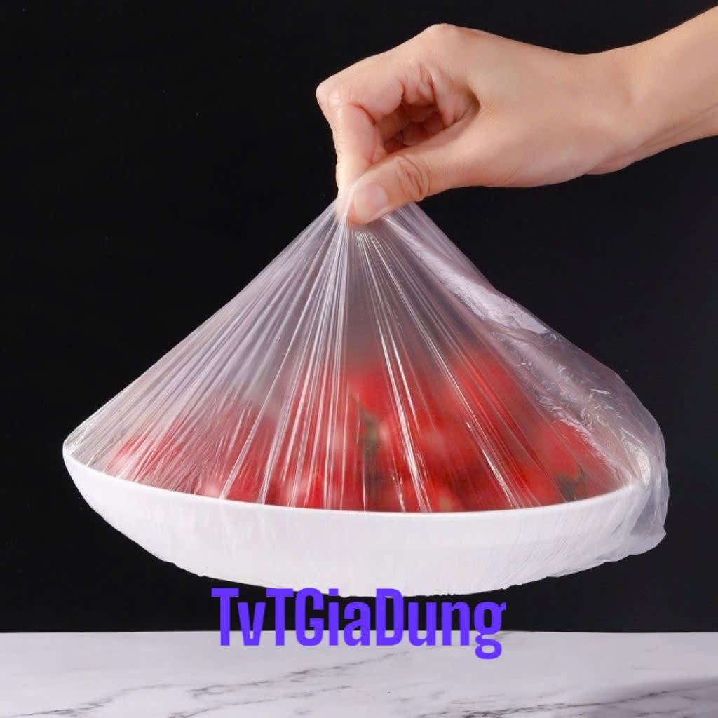 Túi 100 Chiếc Màng Bọc Thực Phẩm Co Giãn Siêu Dai Có Chun Kèm Túi Gấu Mũ Chùm Đầu Dùng 1 Lần
