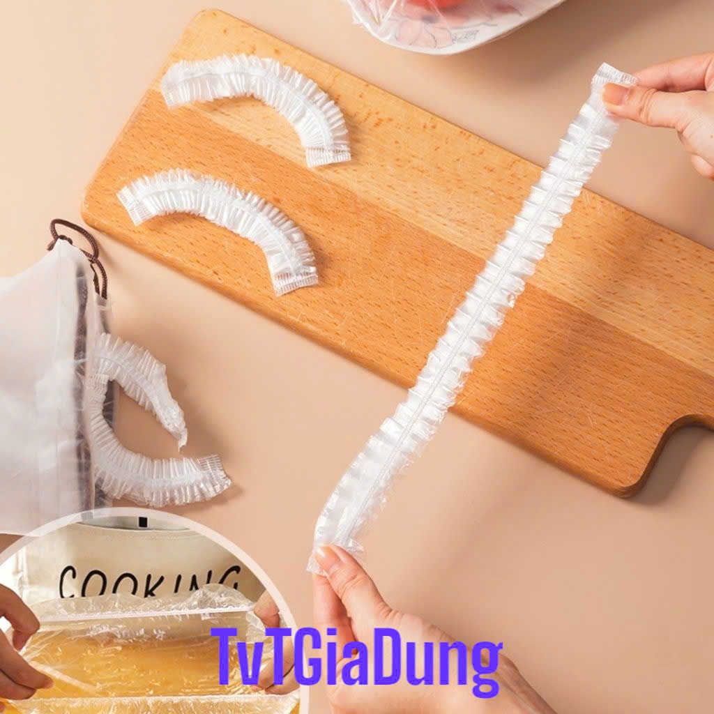 Túi 100 Chiếc Màng Bọc Thực Phẩm Co Giãn Siêu Dai Có Chun Kèm Túi Gấu Mũ Chùm Đầu Dùng 1 Lần
