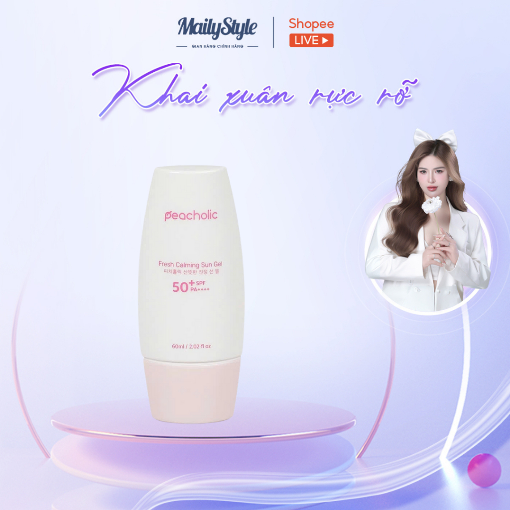 M37_[KÈM QUÀ]Kem chống nắng PEACHOLIC Fresh Calming Sun Gel SPF 50 PA++++_TẶNG ..............................