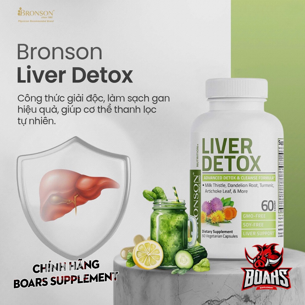 BRONSON LIVER & DETOX - VIÊN UỐNG THẢI ĐỘC GAN, BẢO VỆ GAN, CẢI THIỆN CHỨC NĂNG GAN, VIÊN THUẦN CHAY