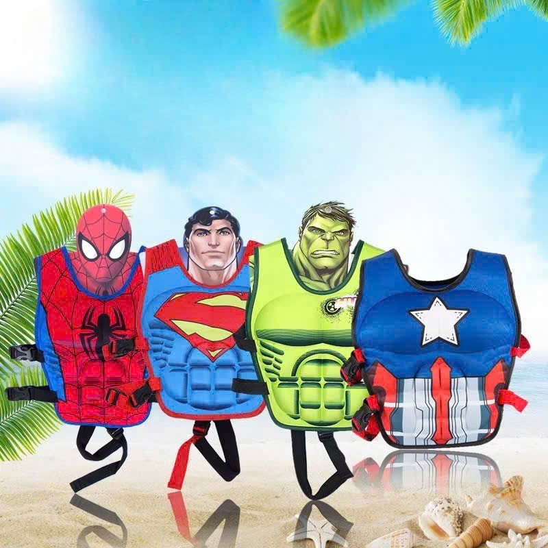 Áo phao bơi trẻ em 3D cao cấp siêu nhân người nhện Spiderman, Elsa, cá mập cho bé từ 8kg tới 35kg