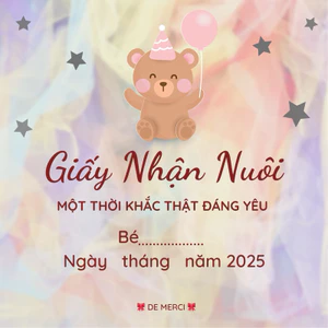 GIẤY NHẬN NUÔI GẤU BÔNG IN ẢNH DE MERCI