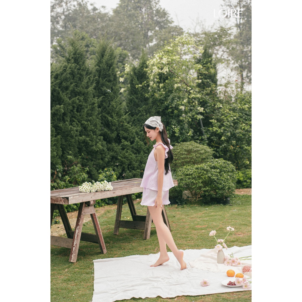 Bộ Đồ Ngủ 2 Dây Cánh Tiên Quần Nhún Bèo Chất Liệu Đũi Mềm Mát Loirechic 	BHDN20