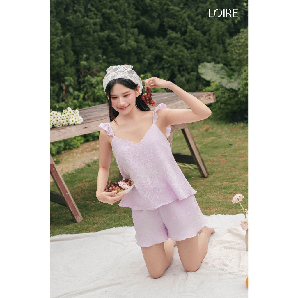 Bộ Đồ Ngủ 2 Dây Cánh Tiên Quần Nhún Bèo Chất Liệu Đũi Mềm Mát Loirechic 	BHDN20