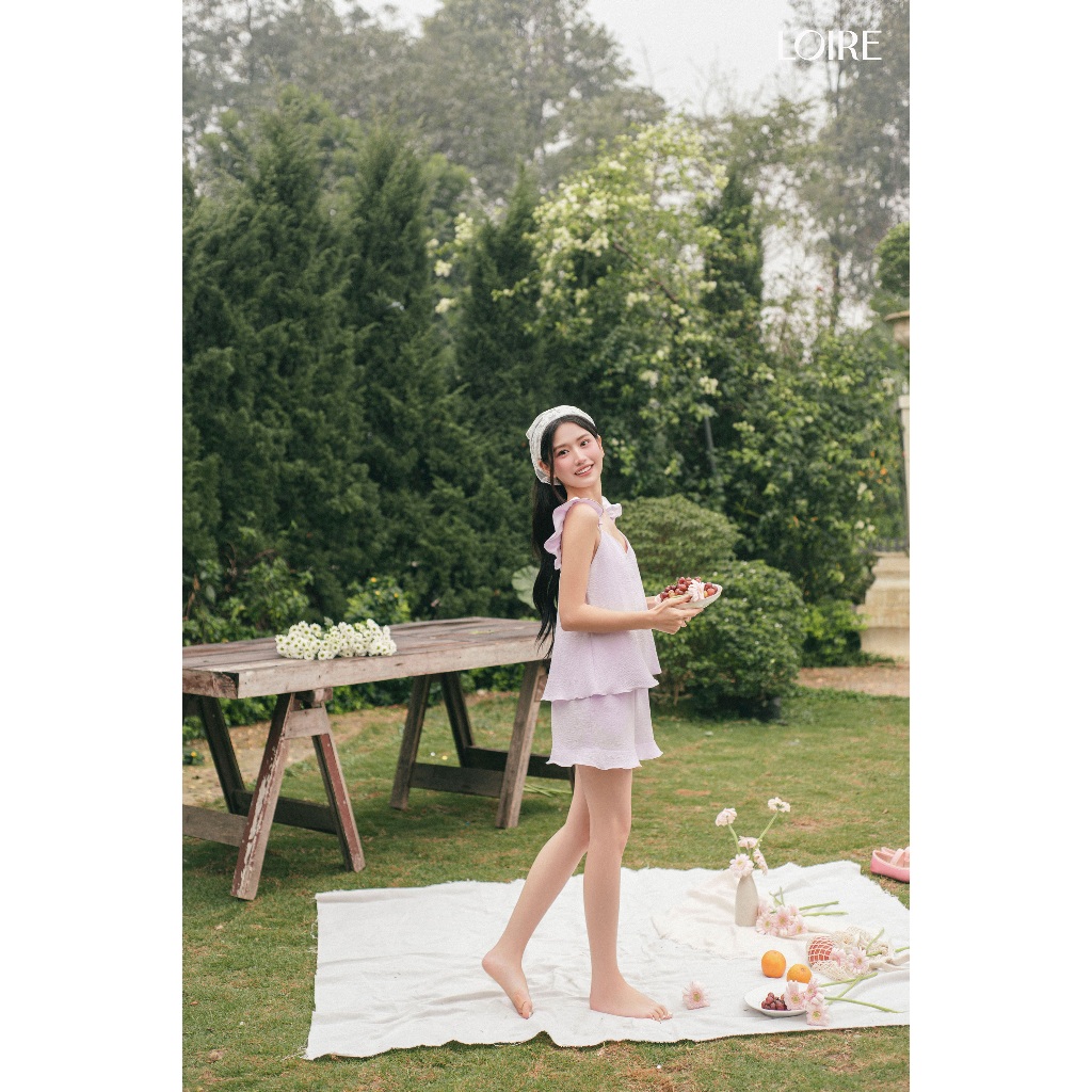 Bộ Đồ Ngủ 2 Dây Cánh Tiên Quần Nhún Bèo Chất Liệu Đũi Mềm Mát Loirechic 	BHDN20