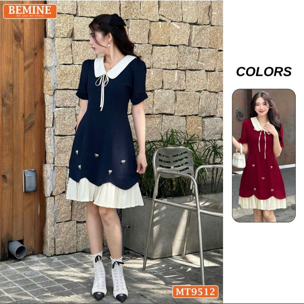 Ảnh Đầm thiết kế BEMINE cổ sen đính nơ tùng xếp ly phù hợp đi chơi, đi dạo phố-MT9512 1