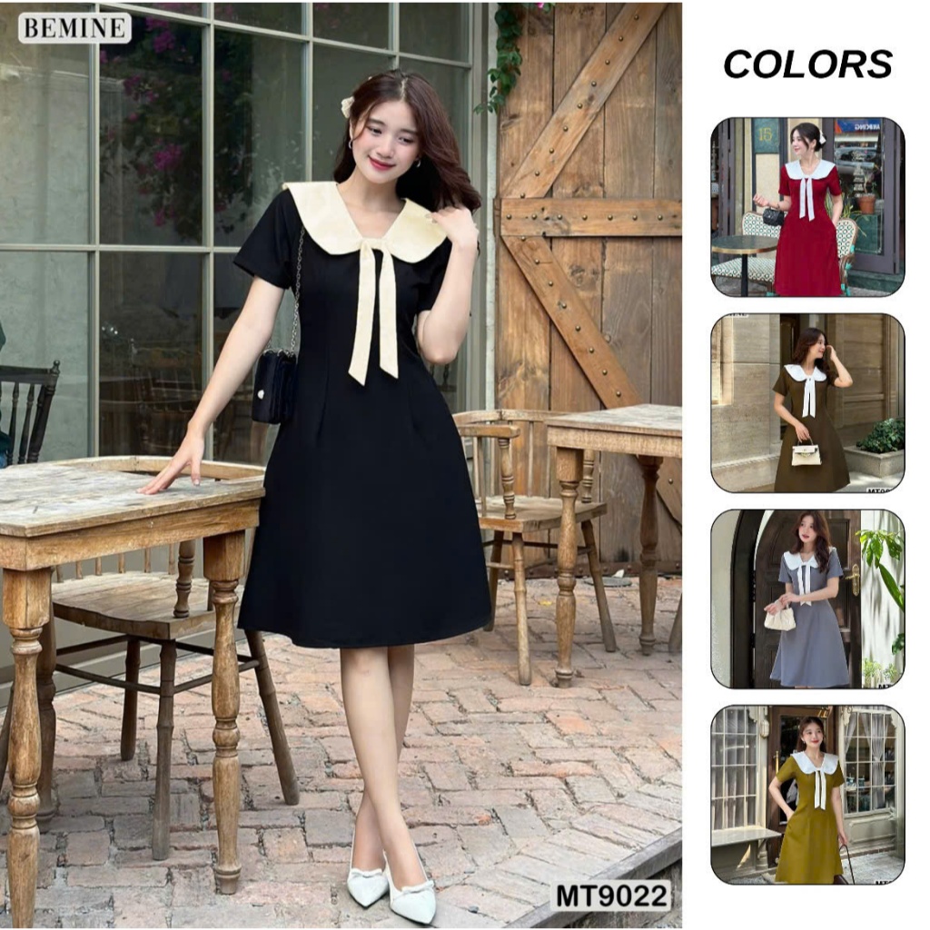 Ảnh Đầm thiết kế cổ nơ tùng chữ A BEMINE MT9022 1