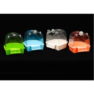Bồn Tắm Cho Chim Nhựa PVC Gắn Ngoài Lồng Có Mái Che Cho Vẹt Chào Mào Yến Phụng Họa Mi