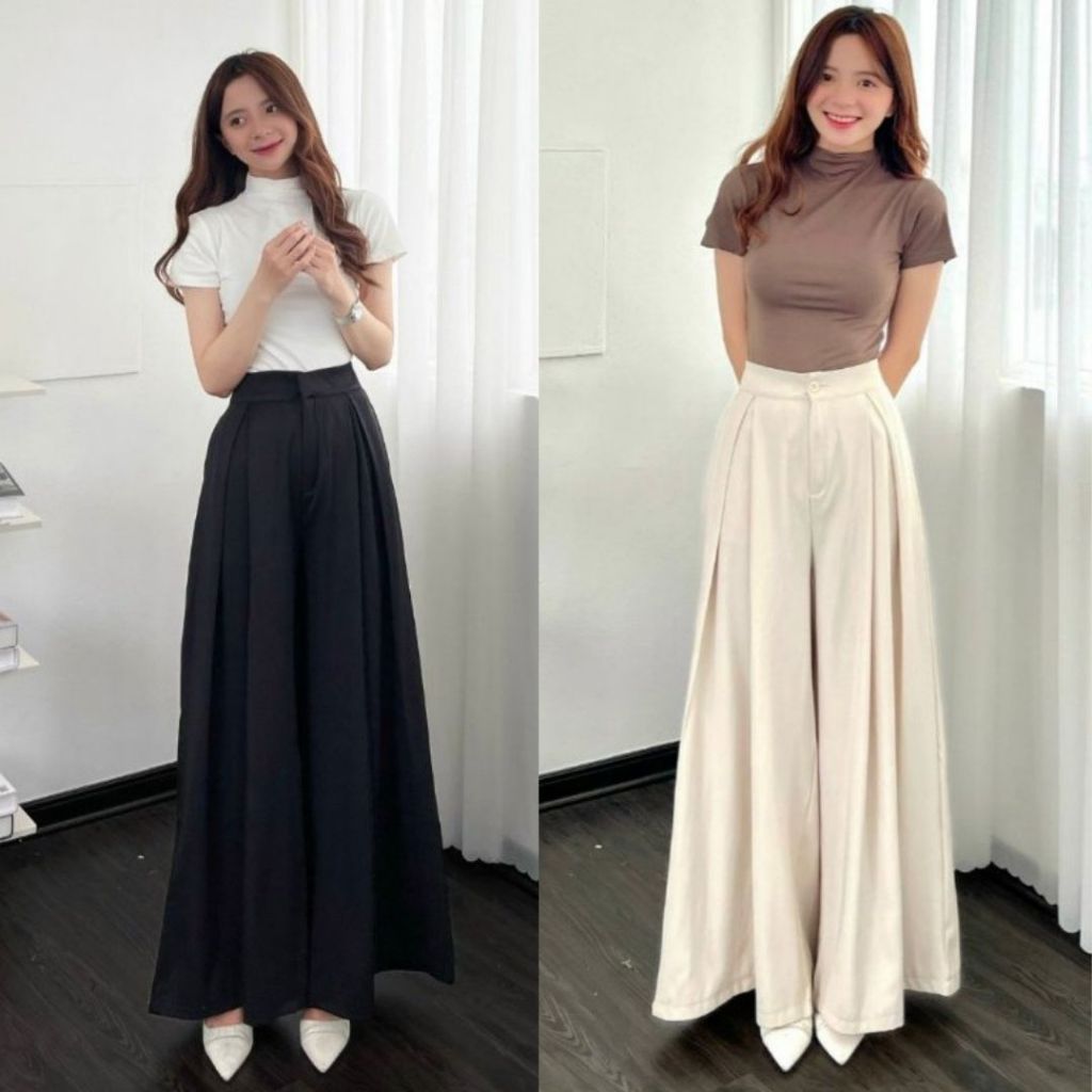 Quần tây công sở Joolate dáng suông ống cực rộng ly giữa chất chéo hàn cao cấp Quan0038 P12K6