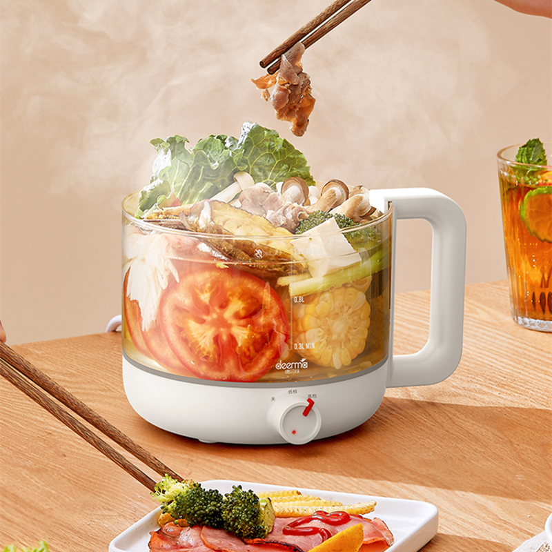 Nồi điện thủy tinh đa năng Deerma 1.2L - Nấu cơm, súp, lẩu, hấp, luộc, pha trà