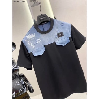 Áo Thun Nam Nữ unisex D&G phối vải bò xanh nắp túi 100% Chất Cotton Cao Cấp phong cách thời trang cho giới trẻ