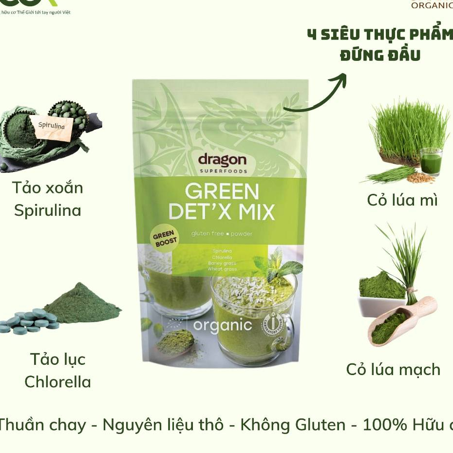 Bột green detox mix Dragon superfoods - Hỗn hợp xanh thải độc 200g