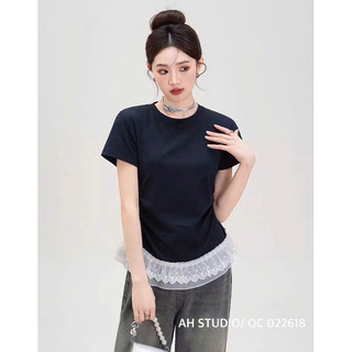 Áo thun tăm cộc tay nhún eo phối ren tầng siêu xinh LAVIAN A08