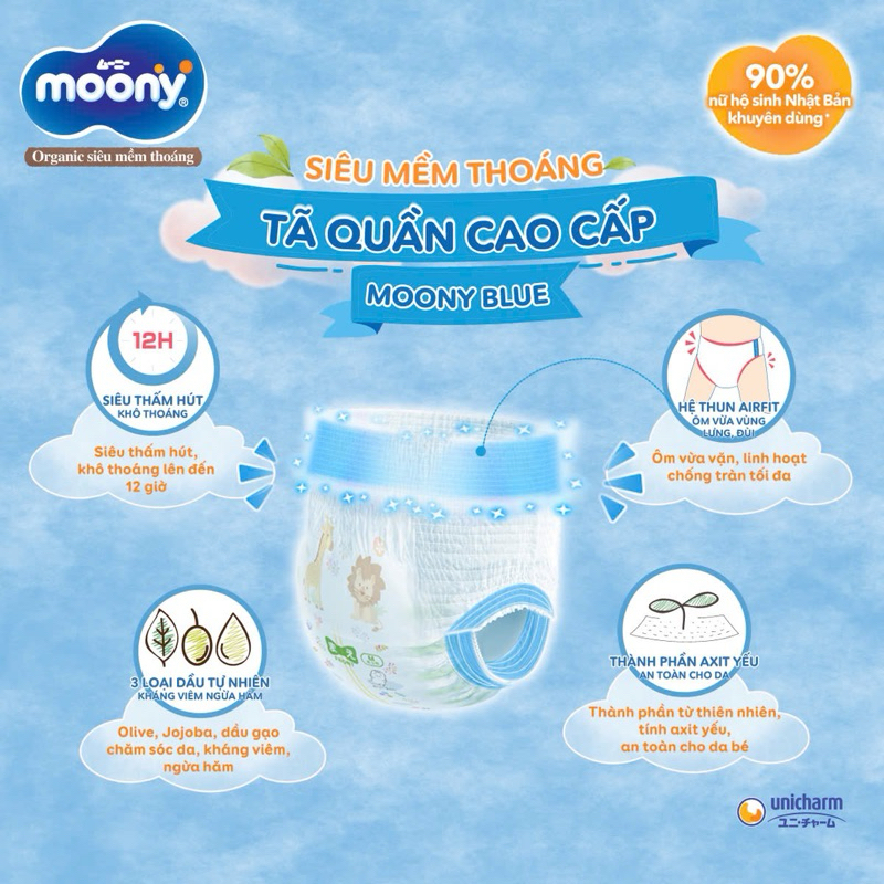 [Deal Độc Quyền T5] Tã Dán/Quần Moony Nhật Bản Siêu Mềm Mại, Thấm Hút Tốt, Chống Tràn Hiệu Quả Cho Bé Đủ Size
