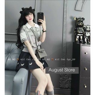 Áo Len Mongtoghi Thomb Tay Ngắn Cổ Polo Họa Tiết Thêu Chó QCCC Freesize
