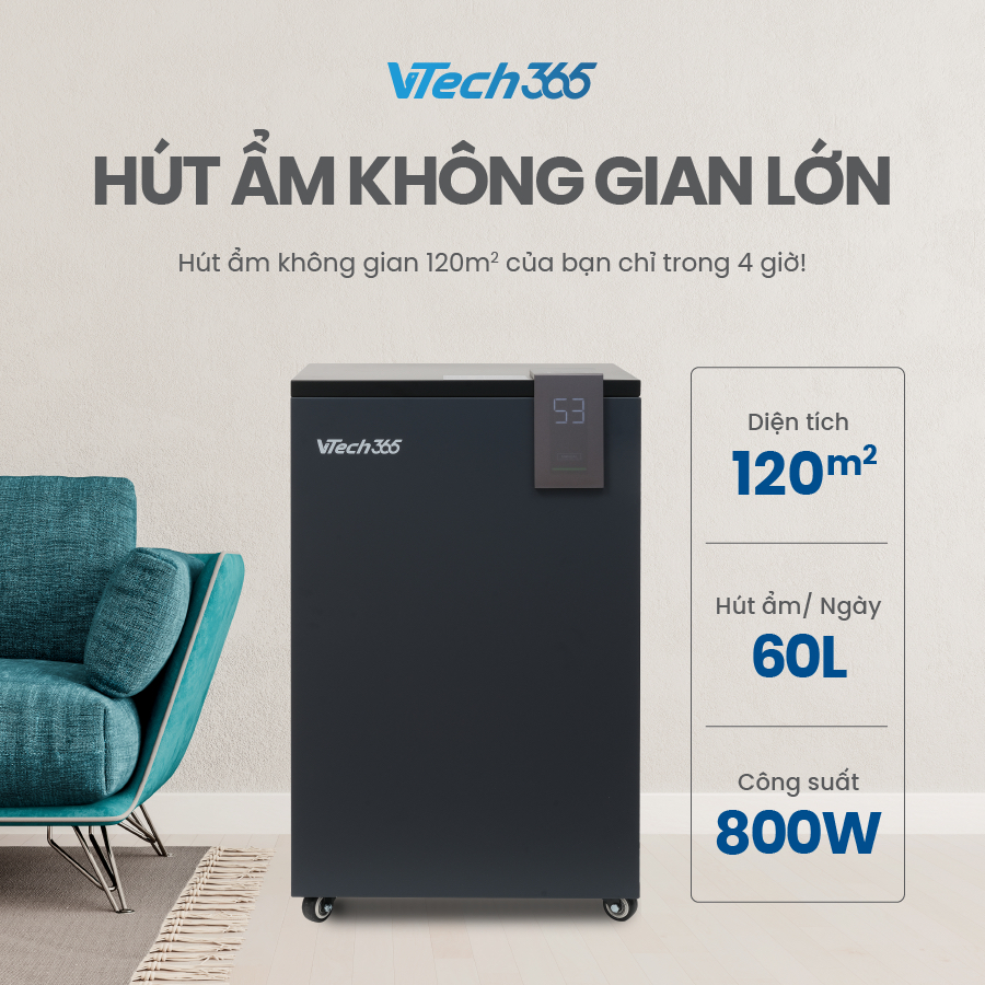 Máy Hút Ẩm Không Khí VTech365 HA600, điều khiển Wifi, công suất lớn, phòng 120m2