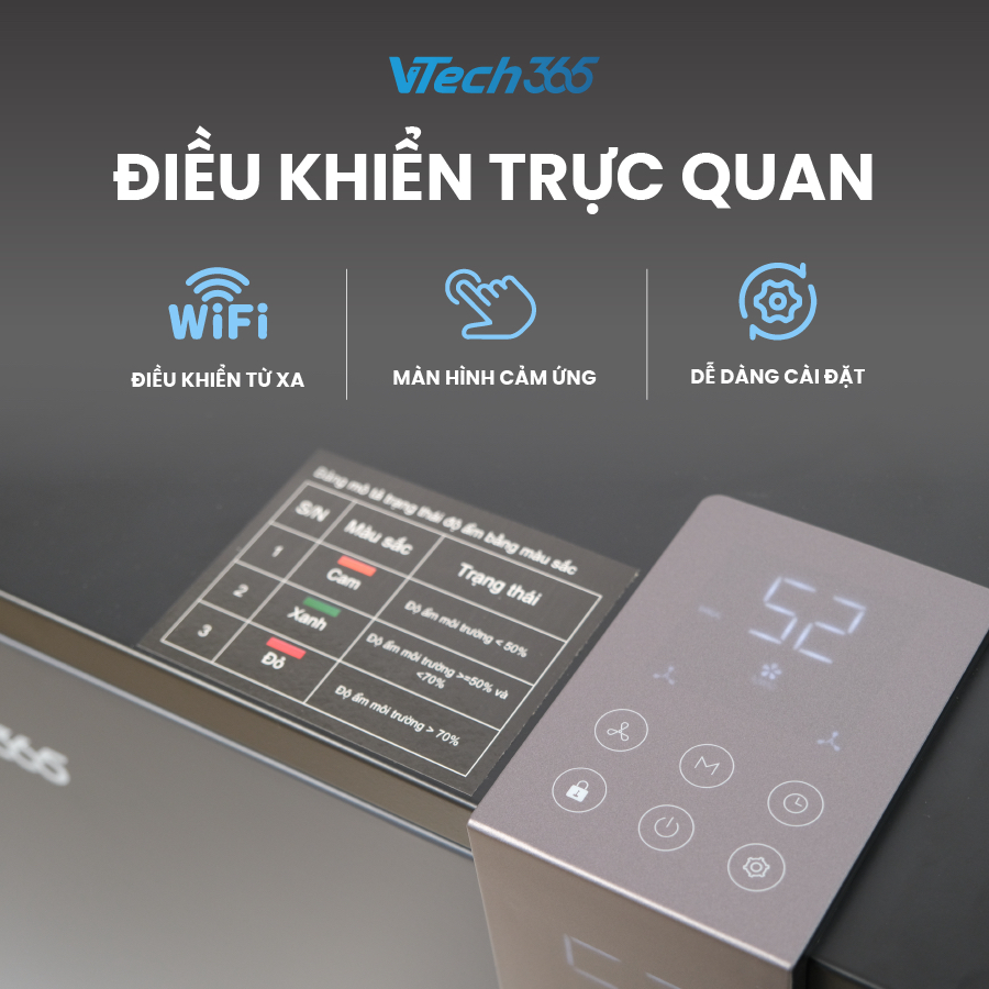 Máy Hút Ẩm Không Khí VTech365 HA600, điều khiển Wifi, công suất lớn, phòng 120m2