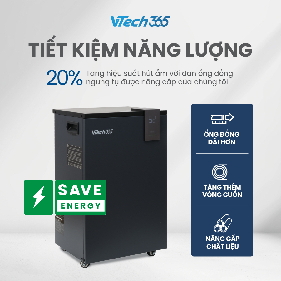 Máy Hút Ẩm Không Khí VTech365 HA600, điều khiển Wifi, công suất lớn, phòng 120m2