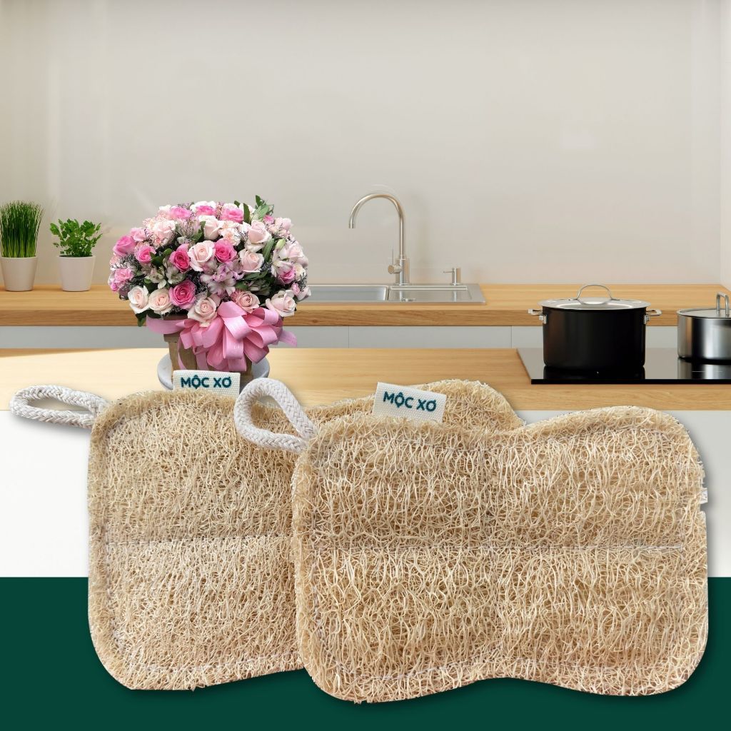 Miếng Rửa Chén Xơ Mướp Cỡ Lớn Hình Chữ Nhật - Miếng Chùi Nồi - Miếng Rửa Bát