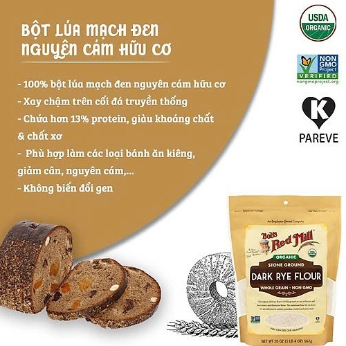 Bột Lúa Mạch Đen Hữu Cơ Bob's Red Mill/ Ecorod Dark Rye flour