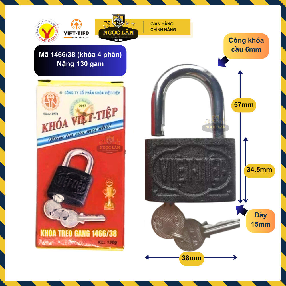 Khóa cửa, khóa gang Việt Tiệp hàng chuẩn cầu 6,7,8,10,12 mm rẻ, an toàn, bền bỉ