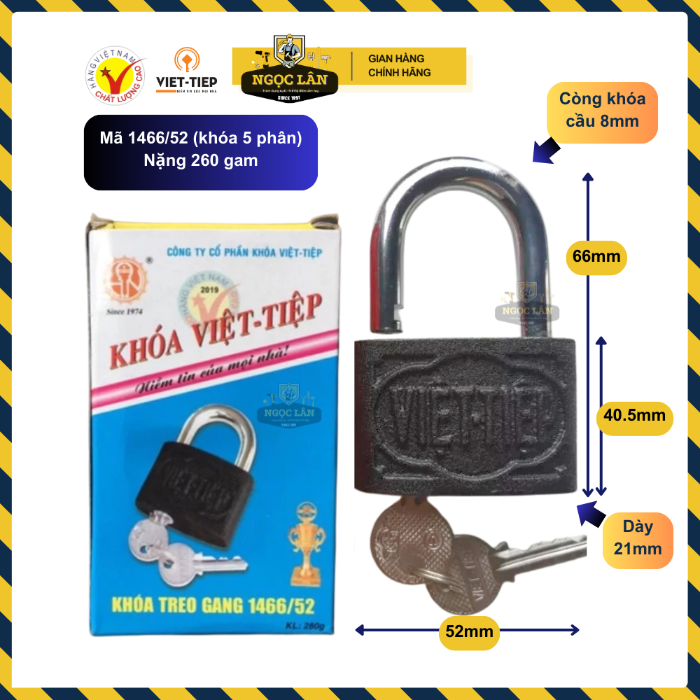 Khóa cửa, khóa gang Việt Tiệp hàng chuẩn cầu 6,7,8,10,12 mm rẻ, an toàn, bền bỉ