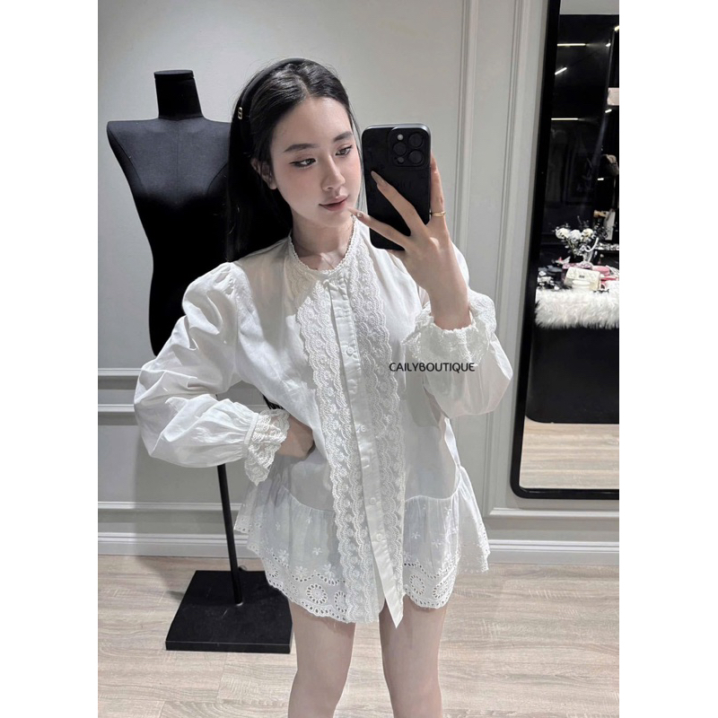 “Jolyn dress” Váy sơmi babydoll ngắn xoè cổ tròn dài tay phối ren bèo cao cấp tiểu thư sang chảnh | MIU.STUDIO
