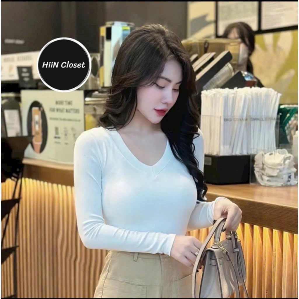 Áo Thun Zip Cổ Tim Sexy 2 Màu Hấp Dẫn Có Độn Vai DÀI TAY (Có Sẵn - Sỉ)