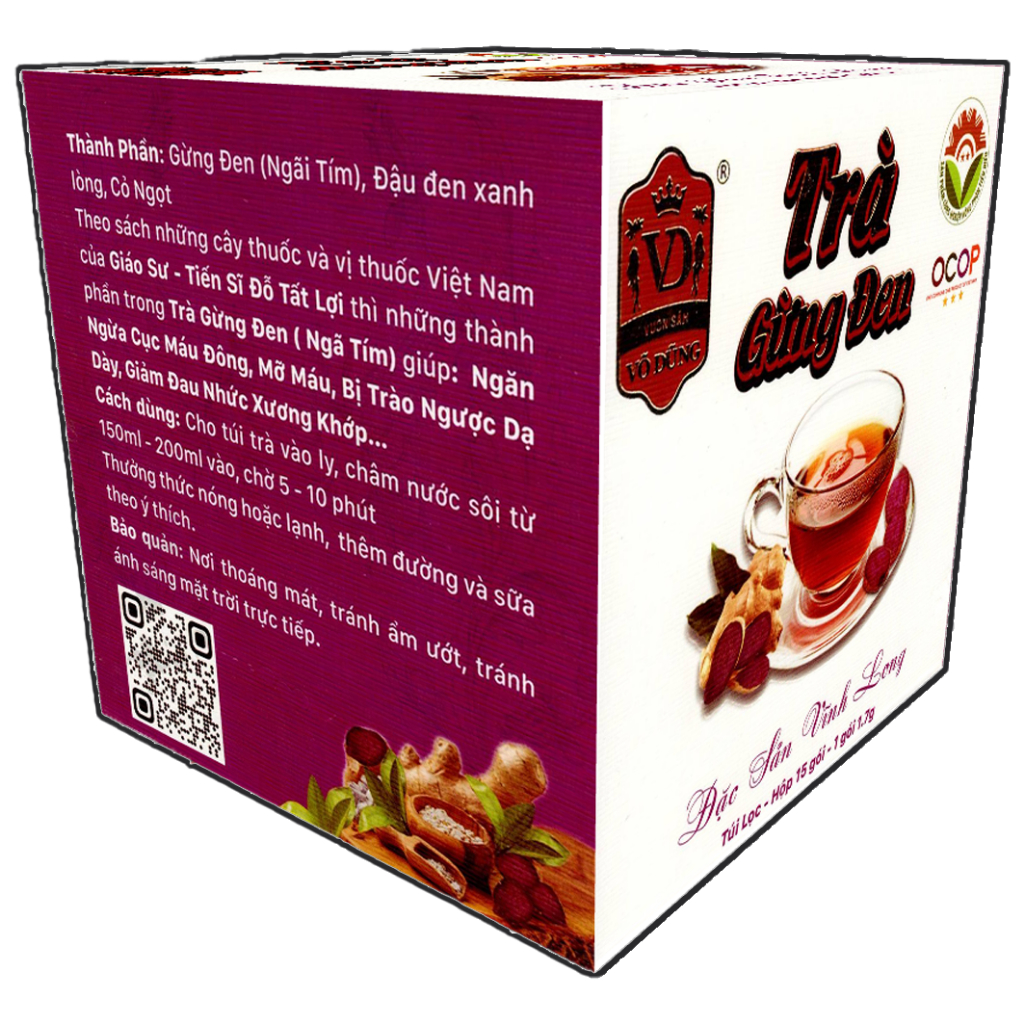 Trà Gừng Đen Vườn Hoa Sâm Võ Dũng - Đặc Sản Vĩnh Long (Hộp 15 Túi Lọc)
