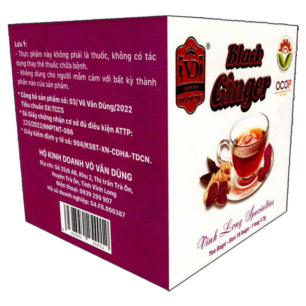 Trà Gừng Đen Vườn Hoa Sâm Võ Dũng - Đặc Sản Vĩnh Long (Hộp 15 Túi Lọc)