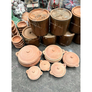 Nồi Đất Kho Cá Bụng Bự Sâu Lòng - Size 14cm Đến 30cm - Có Quai/Nắp Đậy - Kho Thịt - Nấu Canh - Gốm Đất Nung
