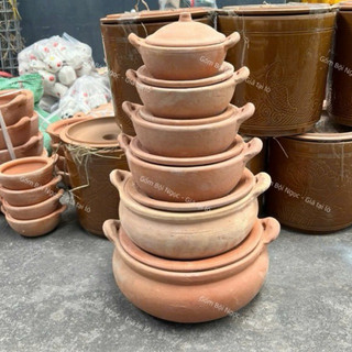 Nồi Đất Kho Cá Bụng Bự Sâu Lòng - Size 14cm Đến 30cm - Có Quai/Nắp Đậy - Kho Thịt - Nấu Canh - Gốm Đất Nung